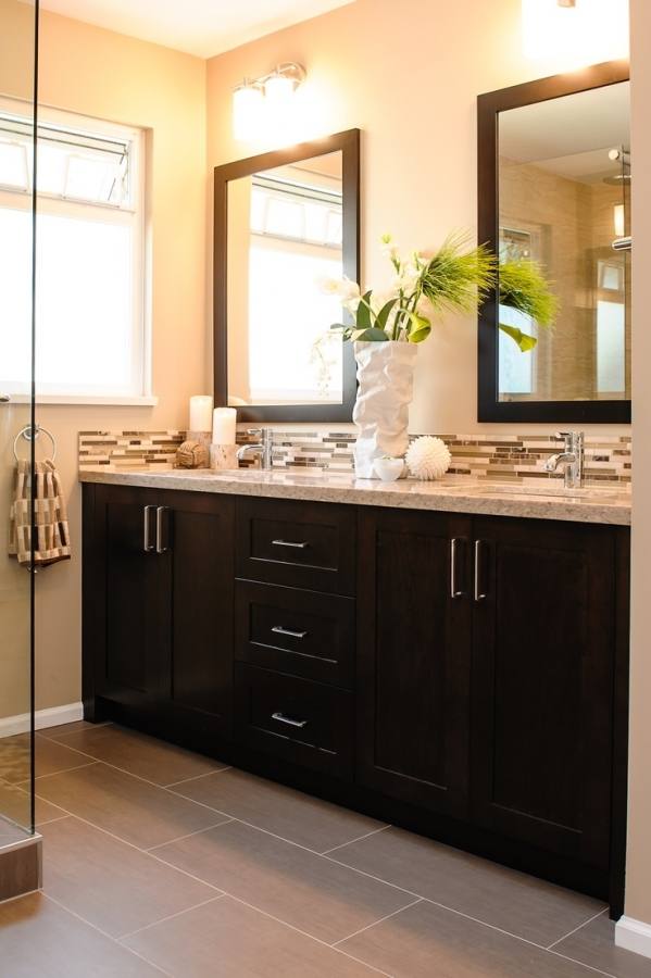 Apartment:Attractive Bathroom With Dark Cabinets 22 Astoundingark Photosesign Articles Gray Tile In Small Tag