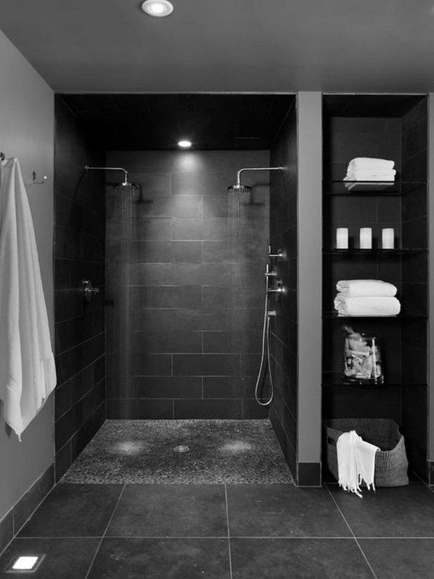 black tile bathroom