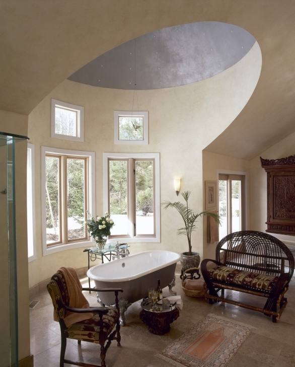 [Bathroom Design] Tiled Ceiling Slate Bathroom Modern