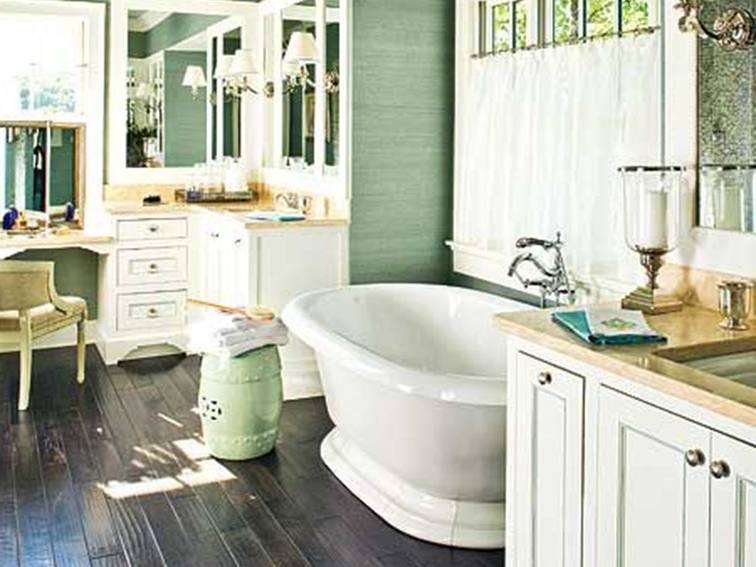 Awesome White Tile Bathroom Ideas in the Modern Vintage Bathroom complete with Mirror and Sink plus Faucet also Bathtub and Water Closet near Small Window