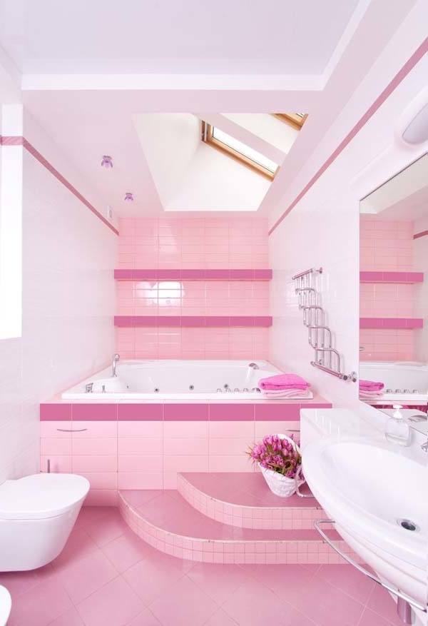 Pink And Grey Bathroom As Well Aluminium Frame Glass Mirror Brown White