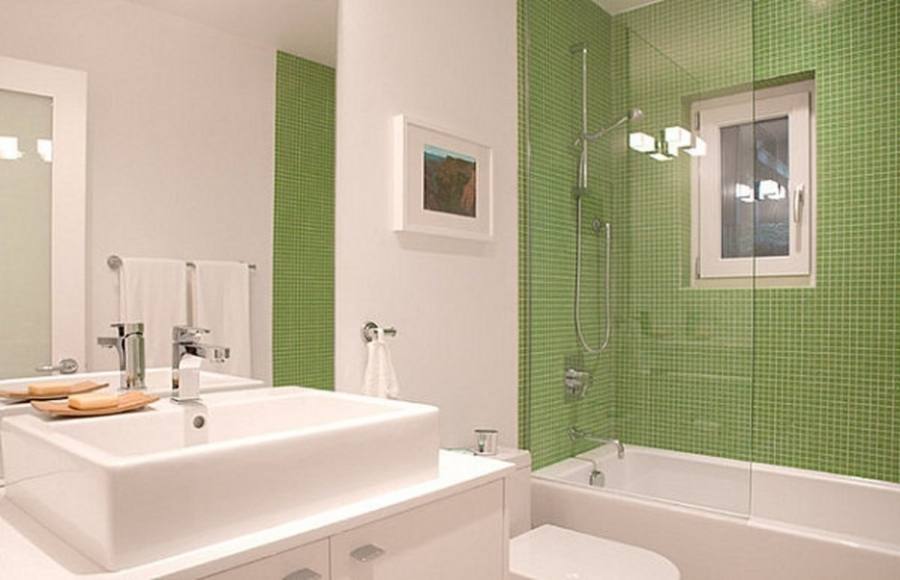Small Bath Design For Comfy Bathroom : Wonderful Bathroom Ideas For Small Bathrooms With Green Wall