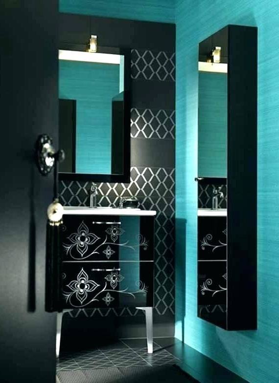 teal and brown bathroom