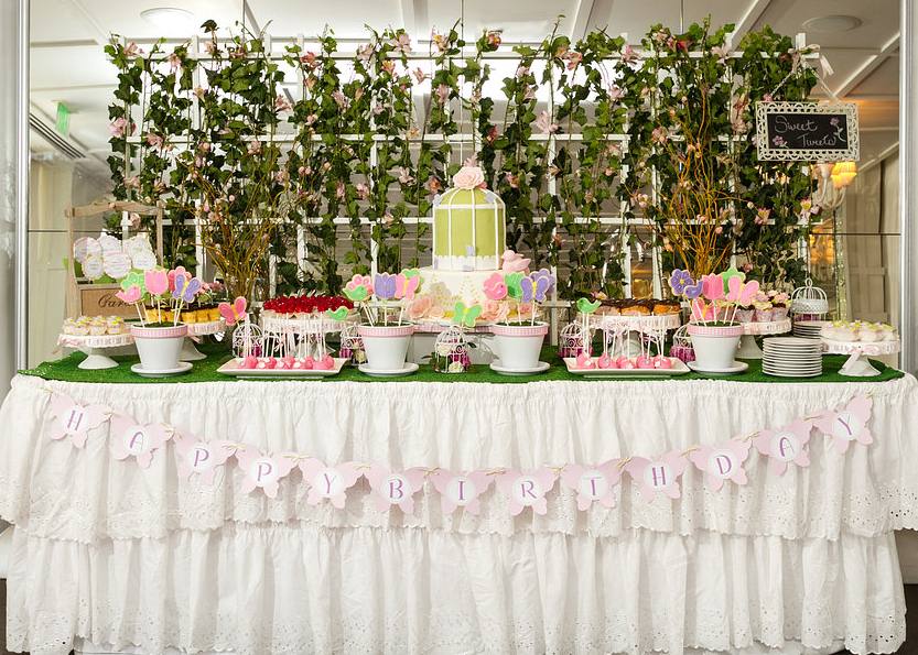 Sweet Table from a First Birthday Garden Party via Kara's Party Ideas | KarasPartyIdeas