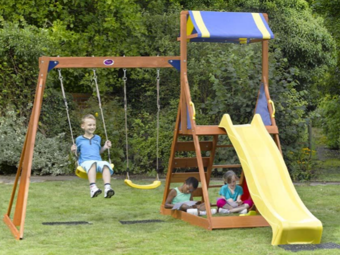 swing and slide set wooden