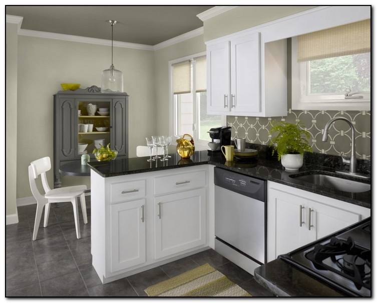 HuxleyMHb5B; AinsleMWiB; Herra laminate kitchen cabinets in Elk with a Prestley Black island