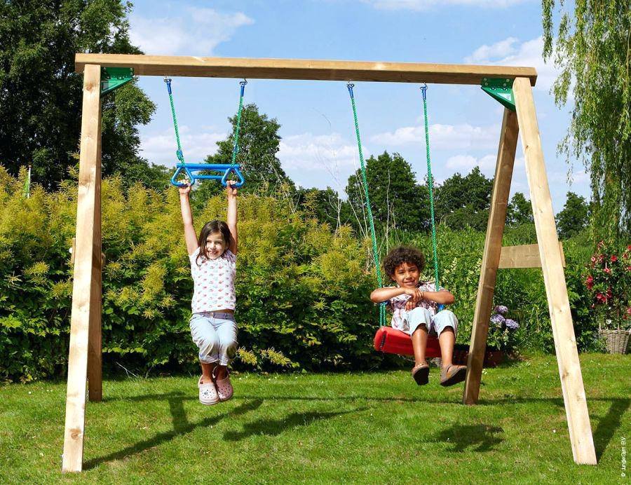 For the very adventurous, this playset includes wave slide, two swings, monkey bars and a mini climbing wall