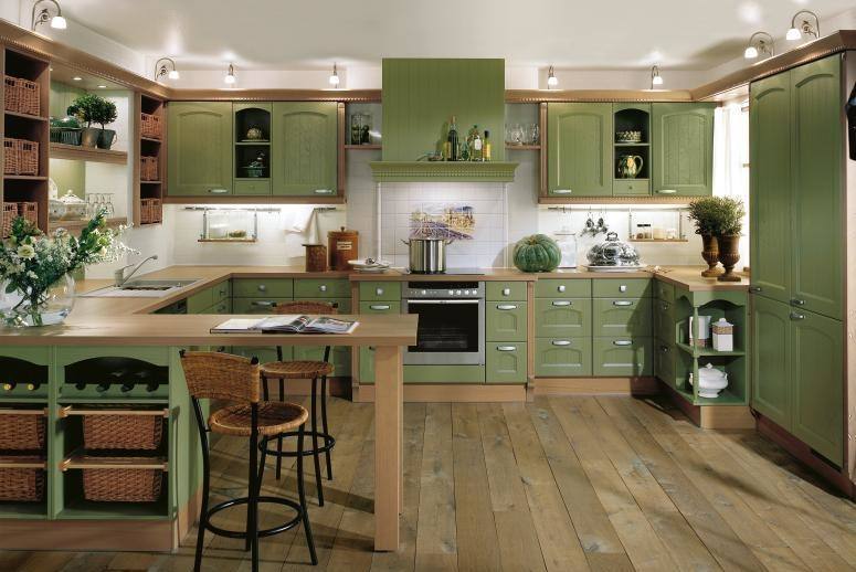 A white kitchen with green accents