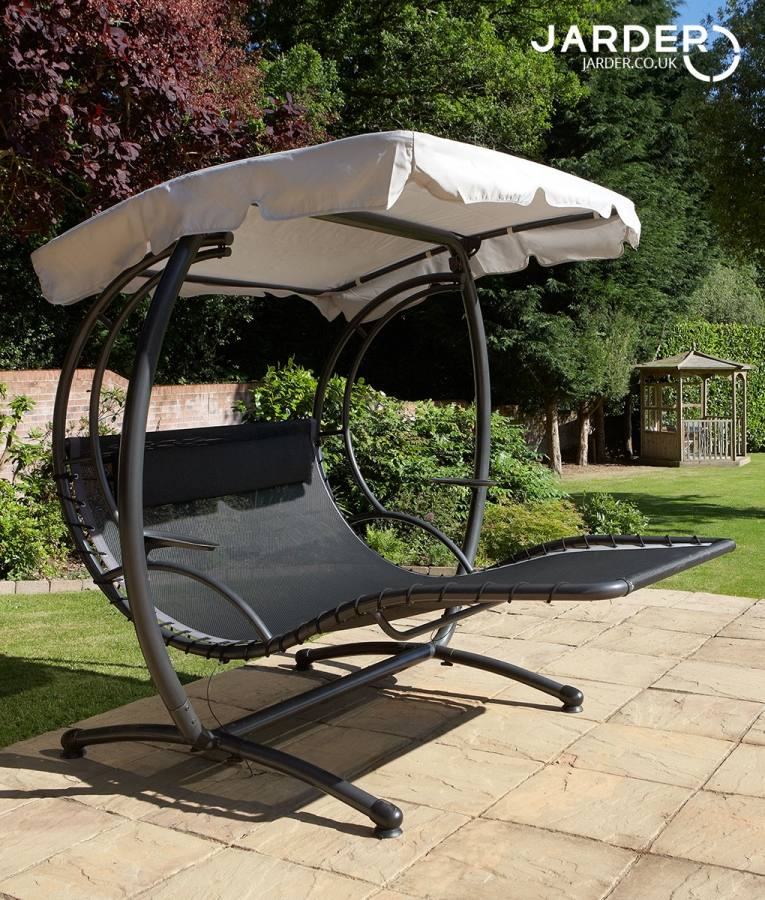Ellister Deluxe Garden Swing Seat Bed In Natural Beige Colour With Canopy and Cushions