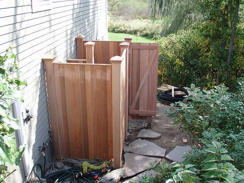 instant outdoor showers garden hose wood deck