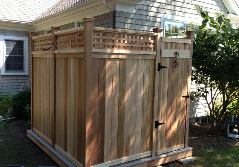 outdoor shower plans wooden wood enclosure kit cedar showers kits company deluxe long cape cod