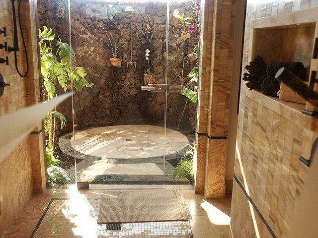 Wood shower including floor will absorb water and are environmentally friendly, you can put it in the back garden