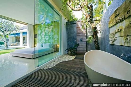 With an outdoor bathroom or shower area, you can revel in the full resort experience