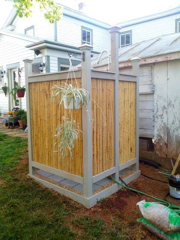 bamboo outdoor shower enclosure themed bathroom