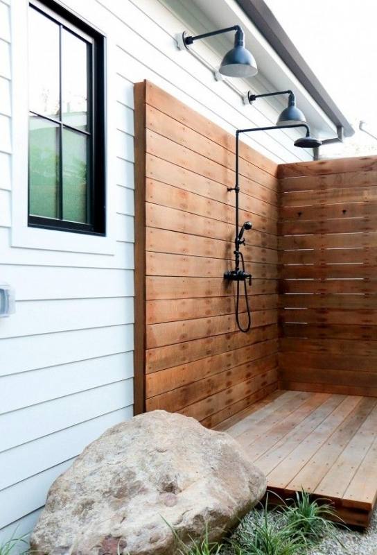 Outdoor shower garden and landscaping design