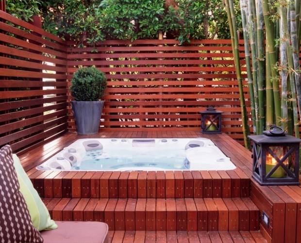 Backyard Patio Ideas With Hot Tub And Outdoor Living Furniture Jacuzzi Tubs Stone Walls World Trend