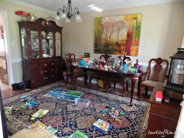 If your formal dining room is only utilized a few times a year, turn it into a kids' playroom for the remainder of the year with a few small changes