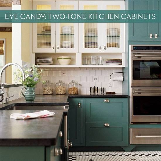 two tone cabinets with island kitchen