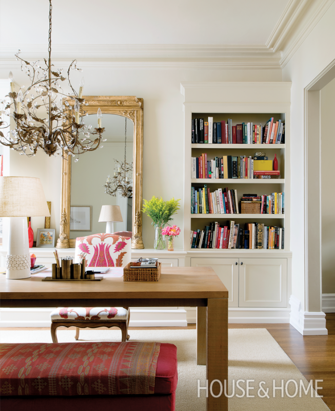 bookshelves in dining room