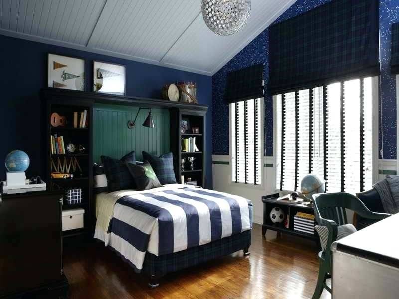 navy blue and grey bedroom