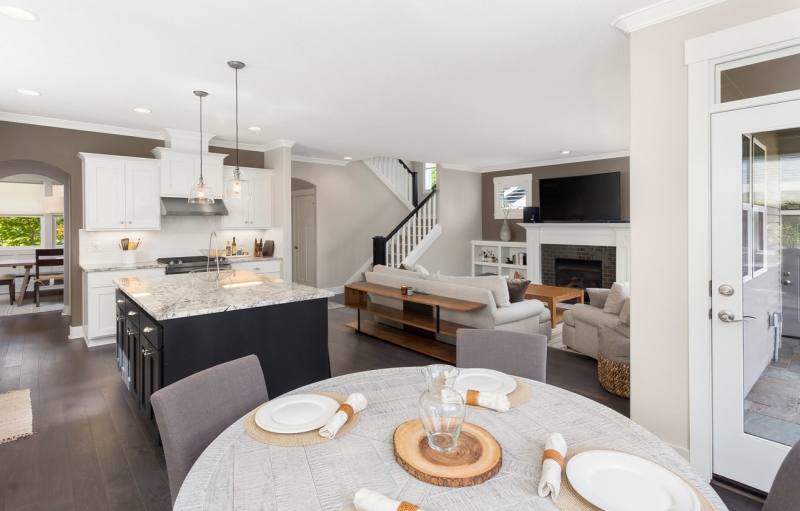 White Kitchen open to dining room