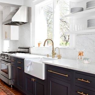 Puritan maple kitchen cabinets in dove and smokey hills