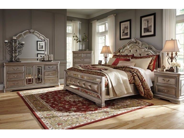 Ashley Furniture Cavallino Bedroom Set with Mansion Poster Bed, Storage Footboard