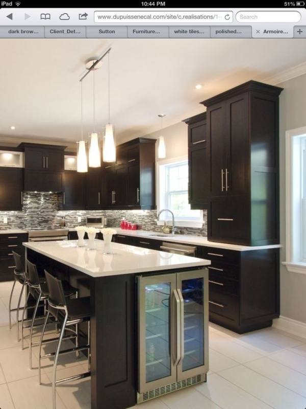 taupe/grey island with white/cream cabinets